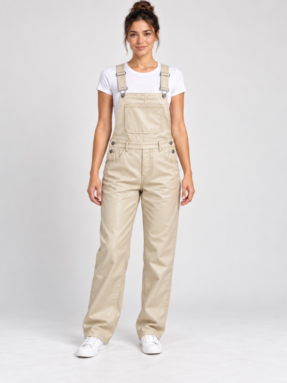 Entro Ecru Faux Leather Overalls